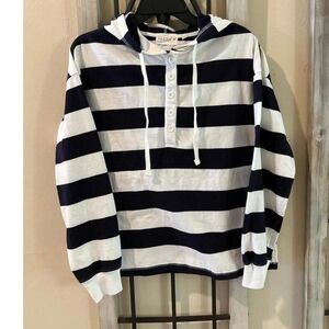 Striped Navy & White Hoodie Sweatshirt